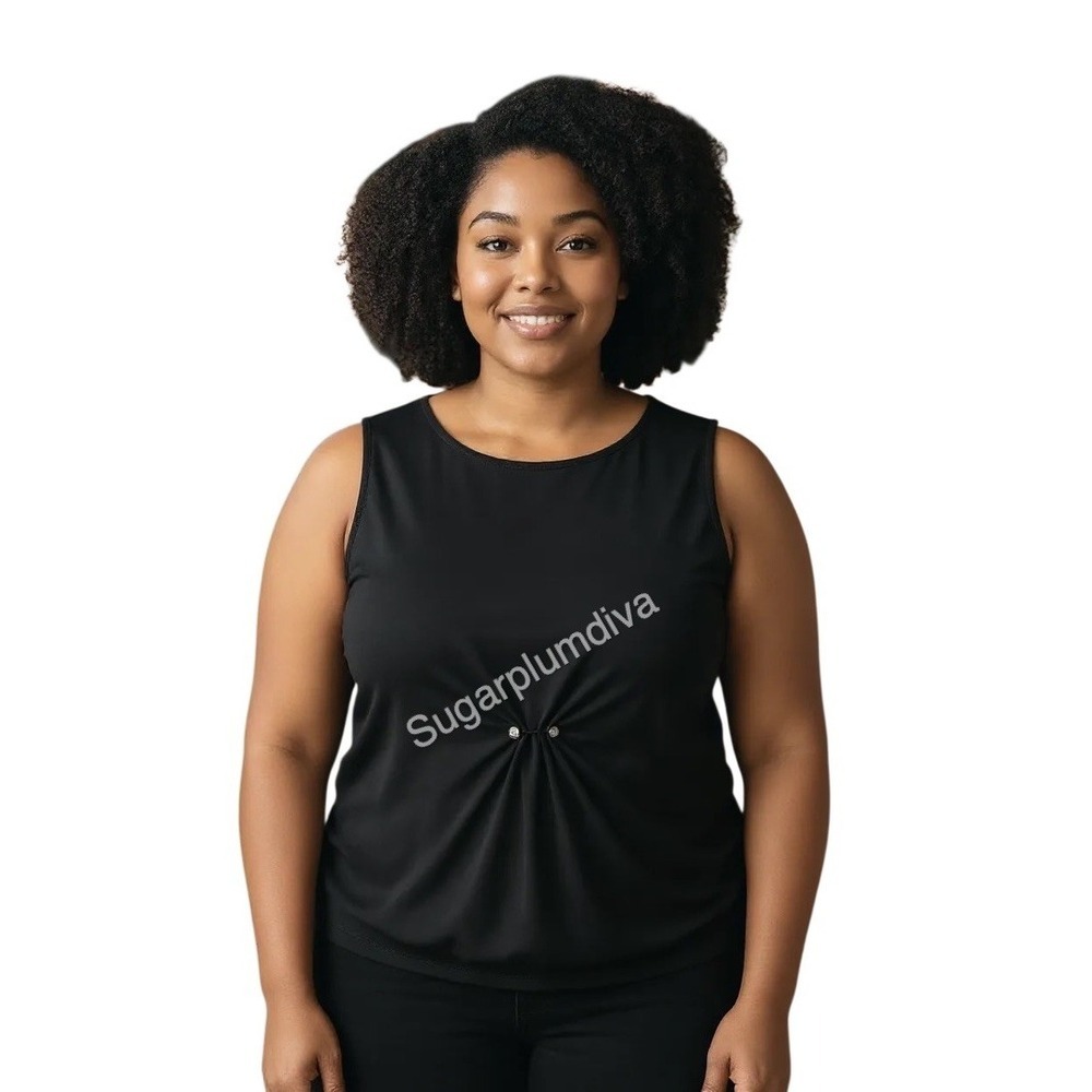 Anne Klein Sleeveless Black Embellished Ruched Blouse Top XL Business Casual NWT